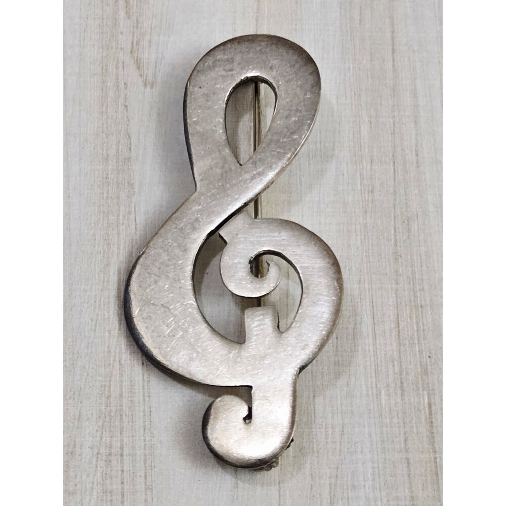 Vintage Taxco Mexico 925 Sterling Silver Treble Clef Music Note Brooch Pin